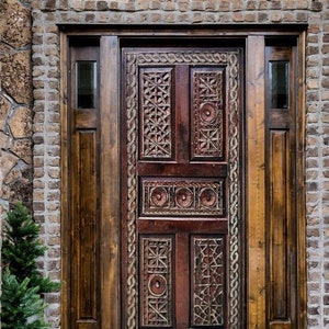 Custom Wooden External Entry Front Door, Hand Carved Antique Barn Door, Double or Single Sliding Timber Doors, Bed Headboard, Wall Art Decor