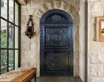 Hand Carved Custom Built Black Arched Doors, Antique Front Door, Custom Size Interior Exterior Door, Hinged Doors, Sliding Door, Pantry Door