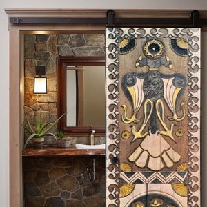 Eagle Carved Custom Interior Exterior Doors, Antique Sliding Barn Door, Rustic Wooden Hinged Entry Front Door, Pocket, Closet, Pantry Door