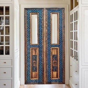Custom Timber Exterior Front French Door, Antique Double or Single Interior Barn Doors, Hand-Carved Floral Pantry, Closet Door, Panel