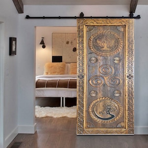 Hand-Carved Wooden Internal External Yoga Door | Antique Sliding Barn Door | Interior, Exterior Doors | Front Door | Wall Decor