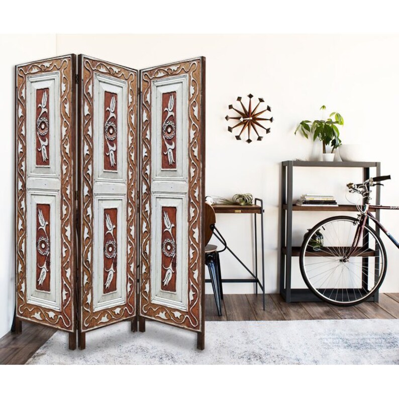 Handcarved Wood Room Divider Screen Antique Folding Screen Etsy