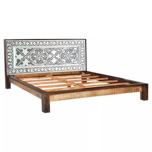 Custom size Solid Wood Bed Headboard, Hand Carved King or Queen Bed Headbords Footboard, Farmhouse Wooden, Boho Bedroom Decor