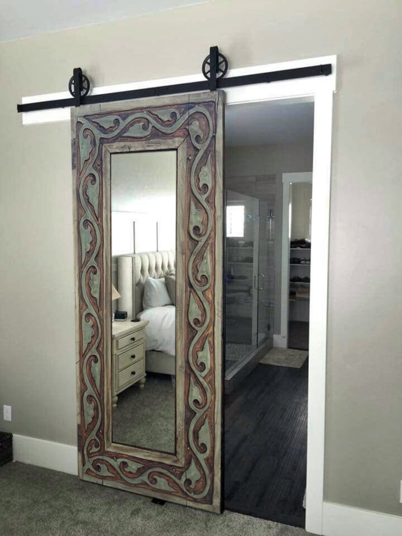 Rustic Mirror Barn Door Double or Single Sliding Handcarved Etsy