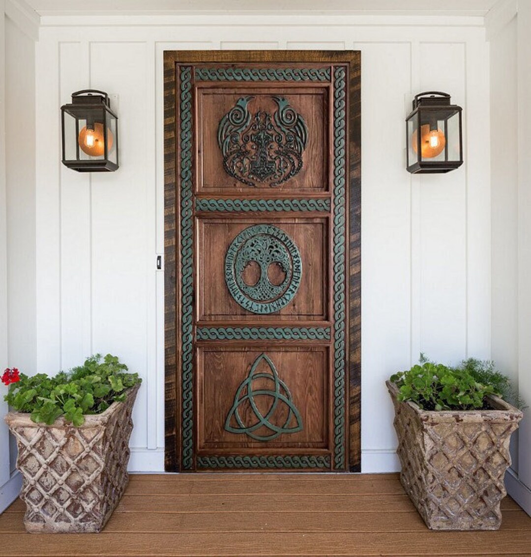 Handcarved Viking Entrance Front Door Antique Doors Custom Runes
