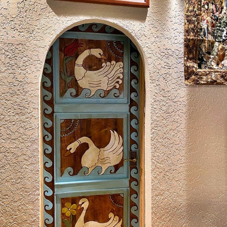 Swan Carved Barn Door Antique European Doors Custom Size Etsy