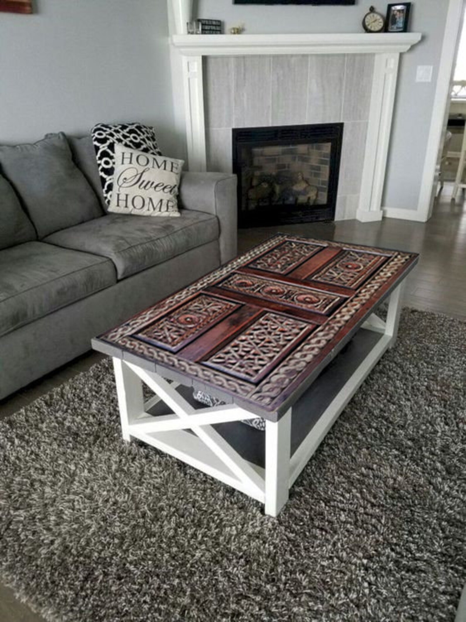Hand Carved Boho Coffee Table Barn Wood Coffee Table Etsy