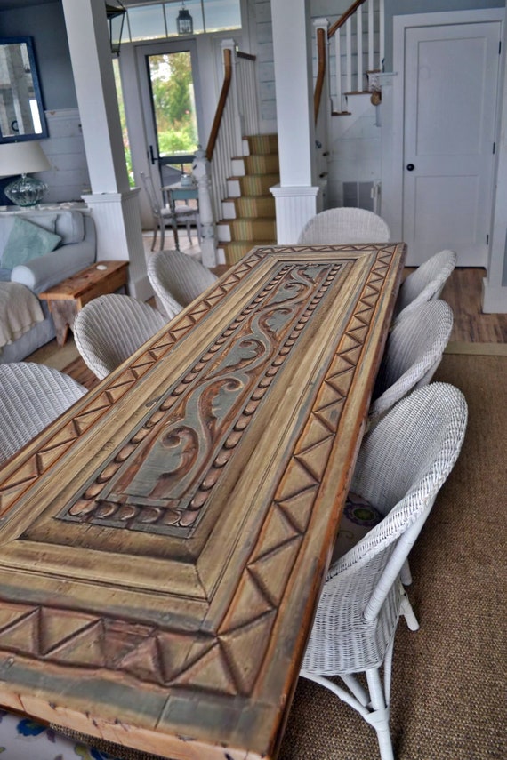 Hand carved Solid Wood Dining Table Custom Size Rustic Barn Wood