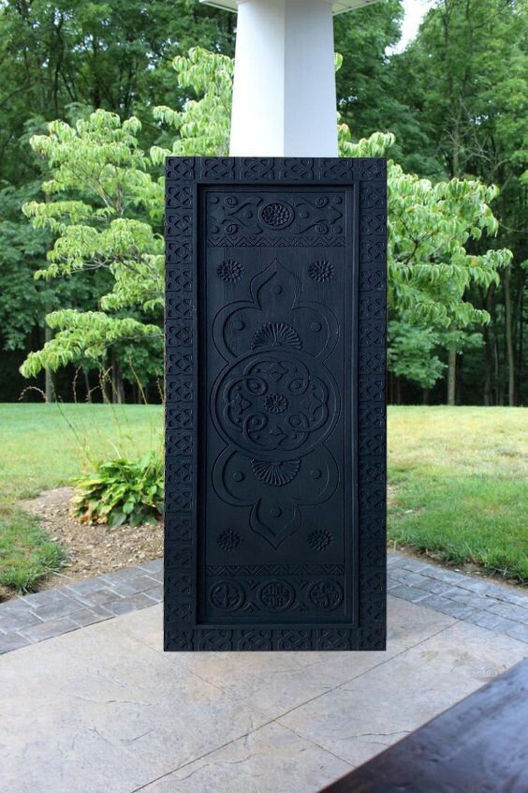 Custom Built Hand Carved Black Door, Entry Front Doors, Antique Barn