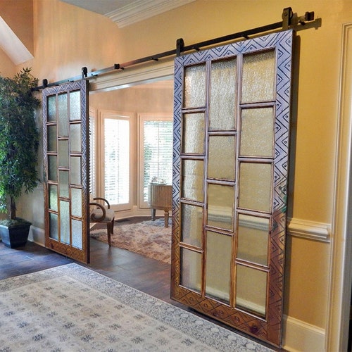 Vintage French Glass Barn Door Double Single Sliding Track Or Vintage French Glass Barn Door Double, Sliding Wood Doors With Glass