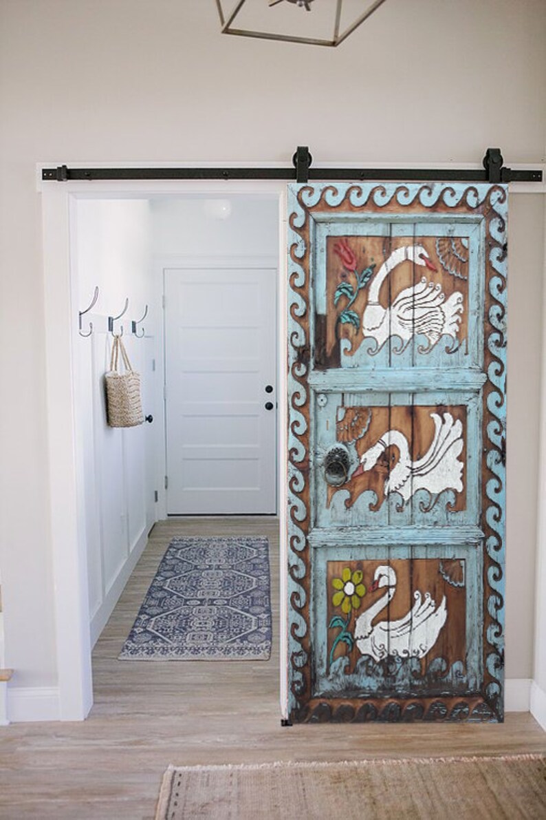 Swan Carved Barn Door Double or Single Sliding Interior Etsy