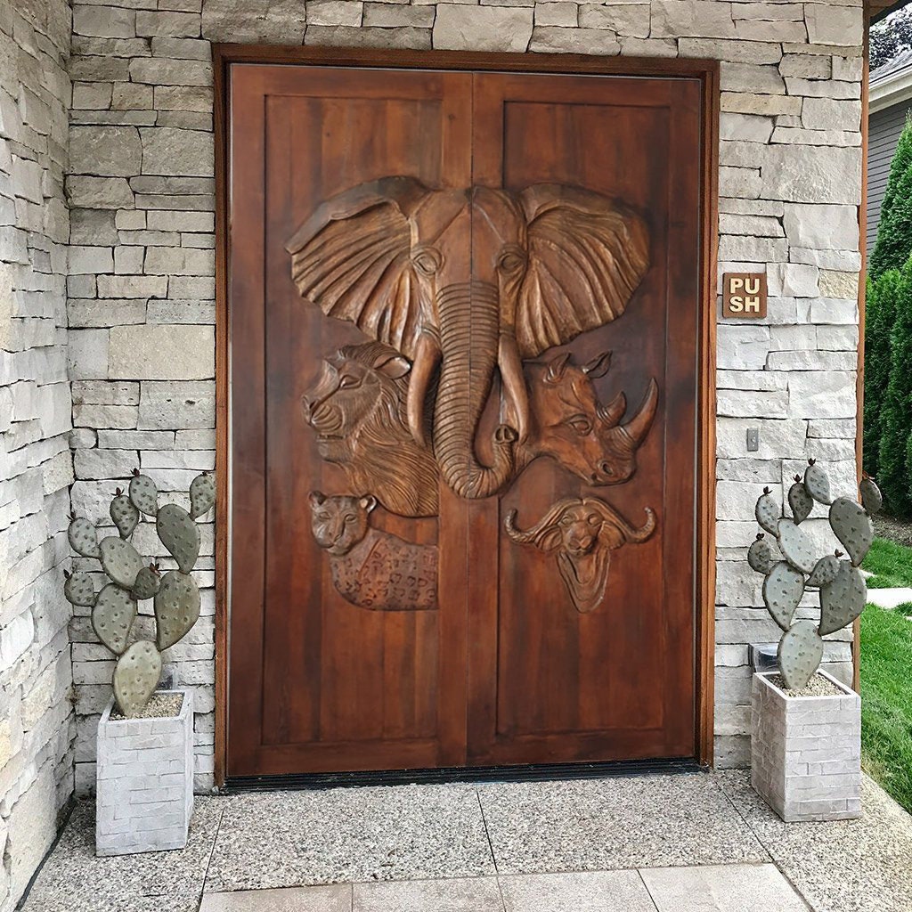 Elephant Handcarved Double Doors African Safari Doors Etsy Canada