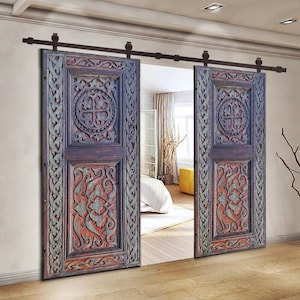 Carved Wooden Front Door, Antique Barn Door, Interior, Exterior, Double, Single Sliding Doors, Bed Headboard, Dining Table Top, Wall Decor