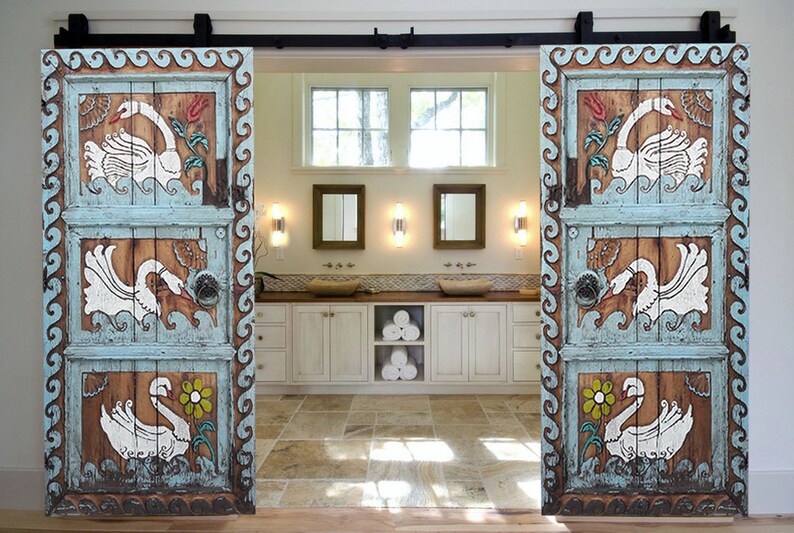 Swan Carved Barn Door Antique European Doors Custom Size Etsy