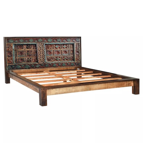 Solid Wood Bed Frame Handcarved King Queen Bed Headboard Etsy