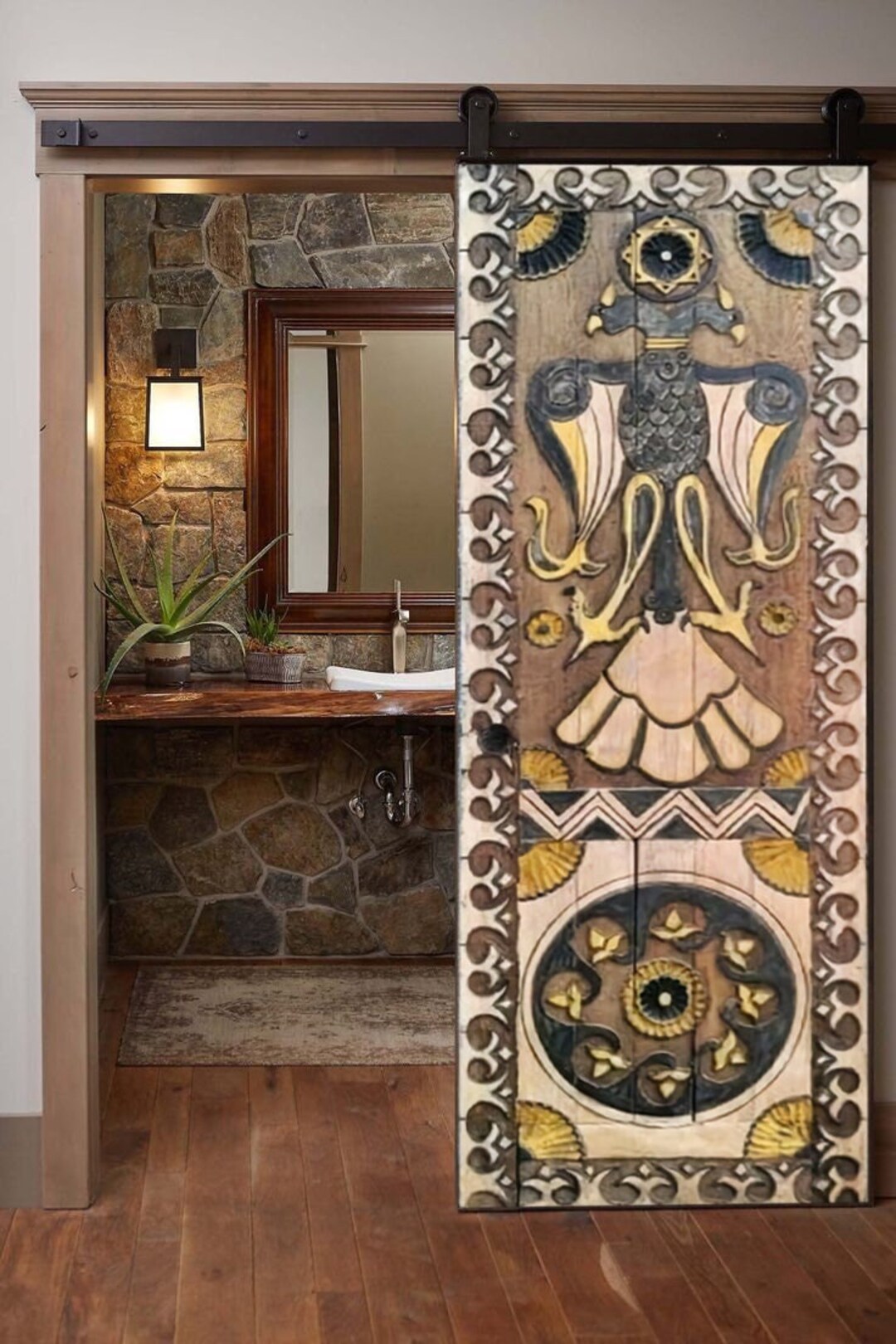 Eagle Carved Wood Barn Door, Custom Rustic Interior Design - Etsy