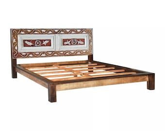 Hand-Carved Solid Wood Bed Headboard: Rustic Barnwood Bedroom Furniture