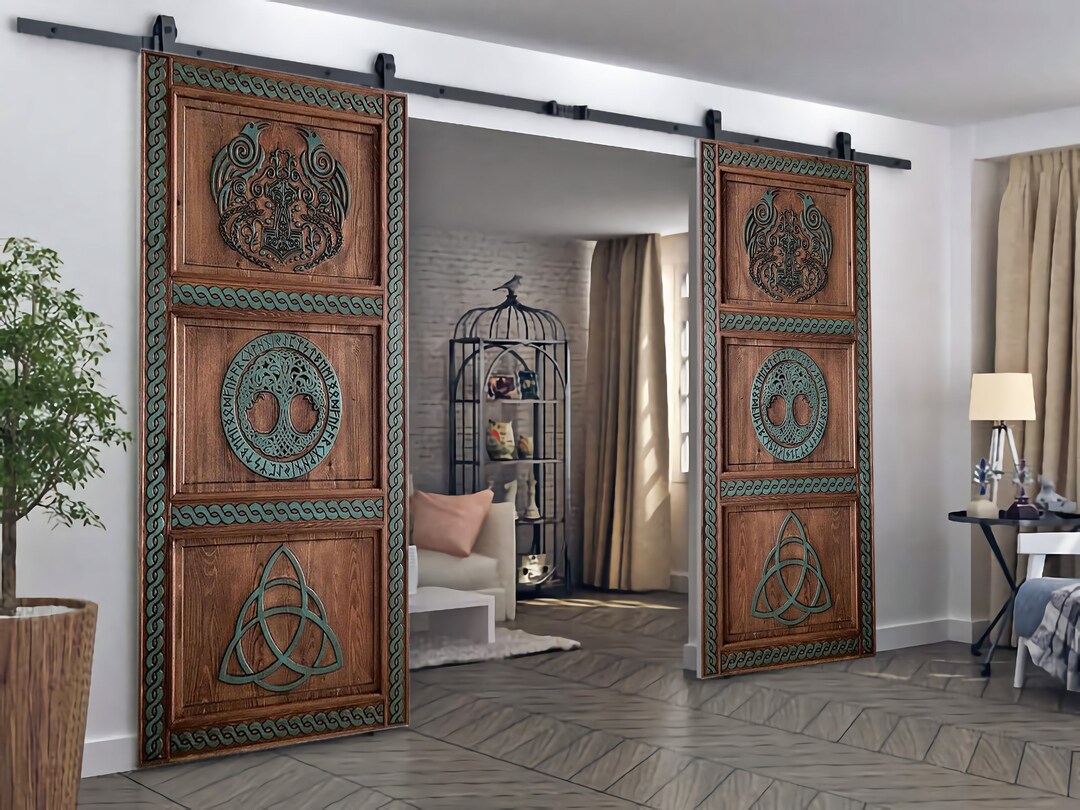 Handcarved Viking Entrance Front Door Antique Doors Custom Runes