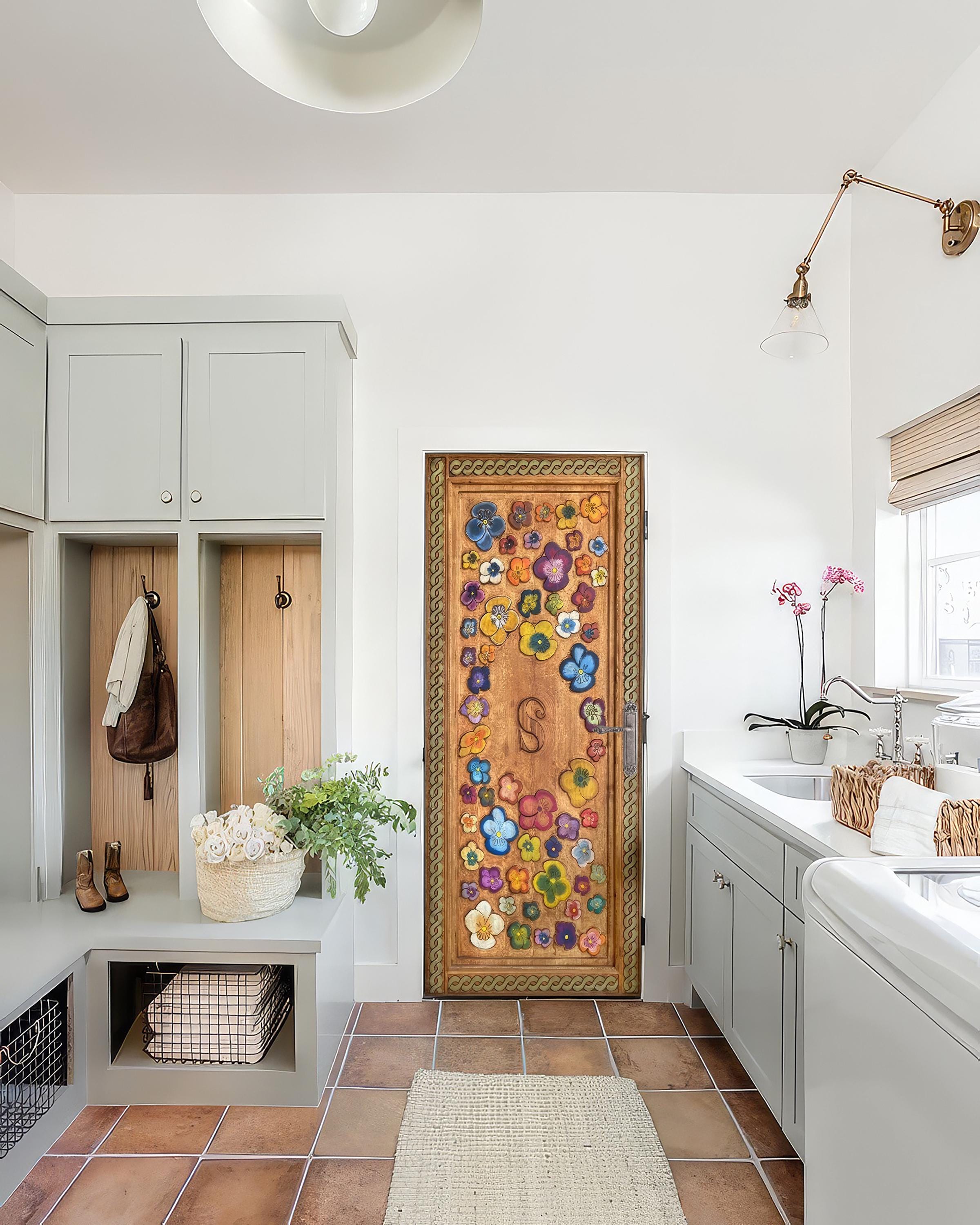 Hand-carved Floral Front Doors: Custom Initial Rustic Farmhouse Door - Etsy