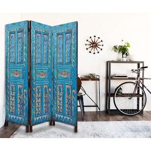Hand-carved Wood Room Divider Screen, Vintage Folding Screen three Panels Boho Decor, Dressing Screen for Bedroom, Poolside, Seaside, Garden