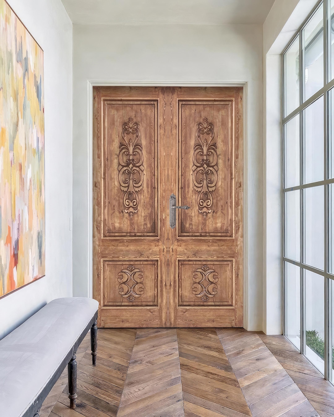 Farmhouse Solid Wood Entry Front Door, Custom Rustic Barn Doors ...