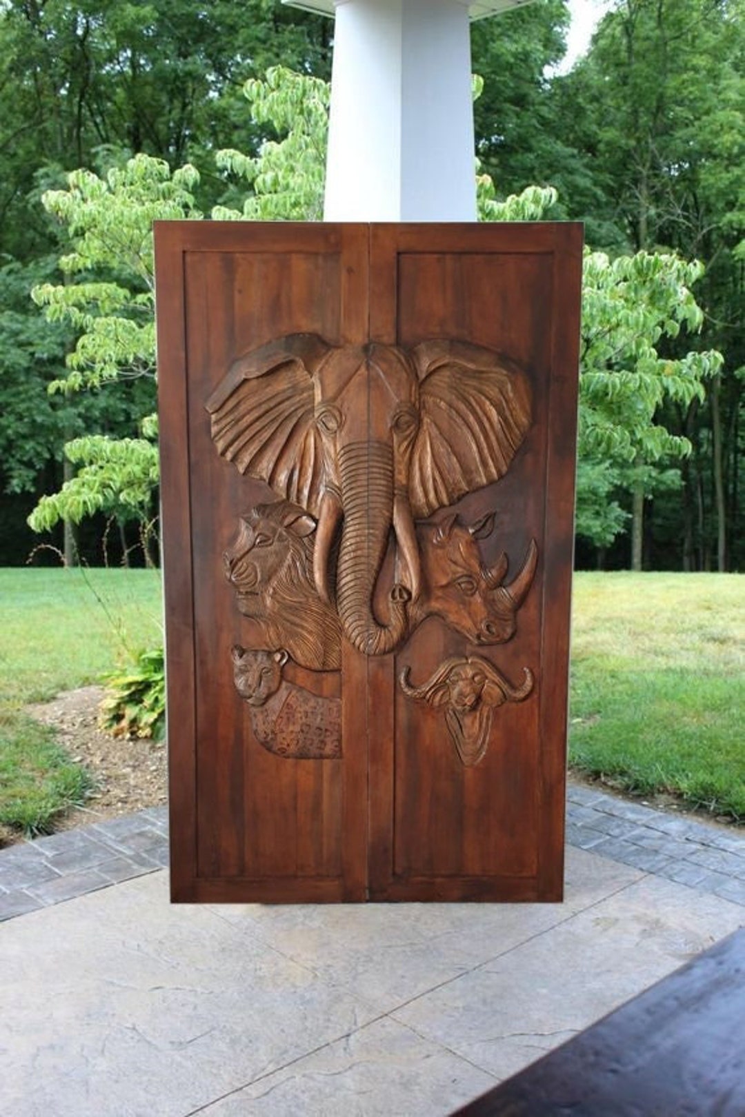 Elephant Handcarved Double Doors, African Safari Doors, Custom Size