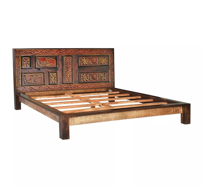 Hand Carved Solid Barn Wood Queen Bed Frame And Headboard Hand Carved Solid Barn Wood Queen Bed, Queen Bed Frame With Headboard And Footboard Wood