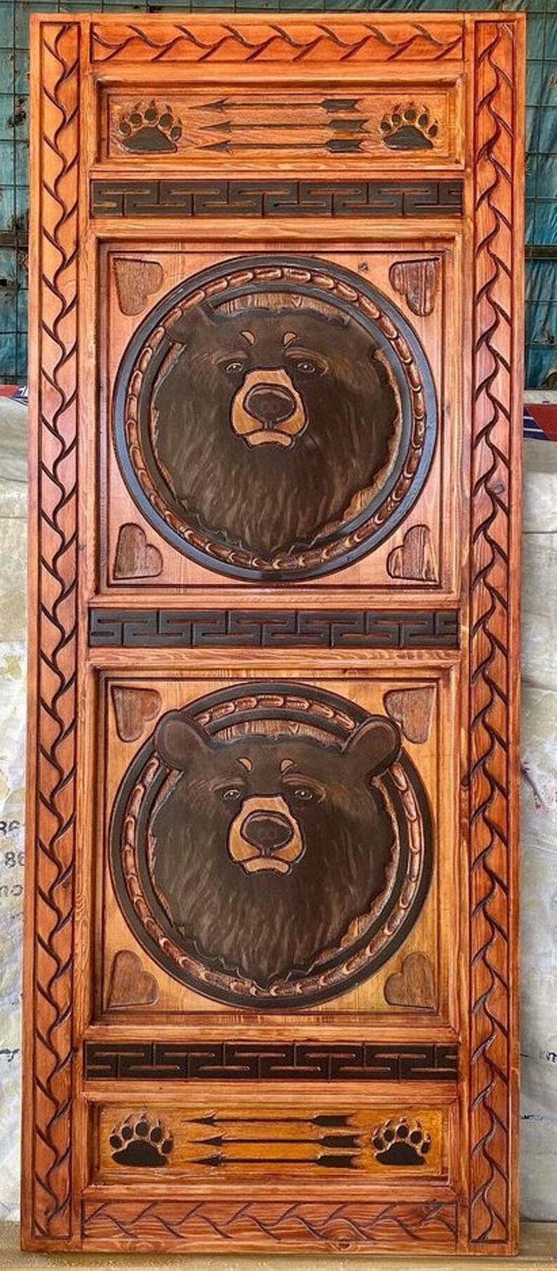 Hand-carved Bear Log Cabin Door Antique Barn Doors - Etsy