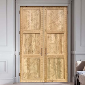 Solid Wood Carved Barn Door, Rustic Entrance Front Door, Custom Size Interior, Exterior Doors, Wooden Wall Decor, Country Farmhouse Door