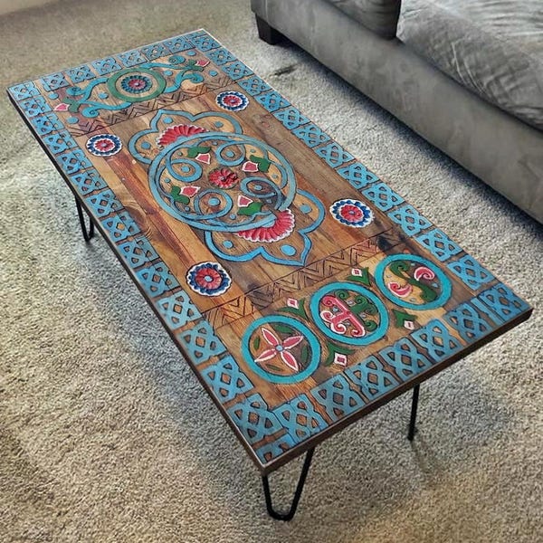 Boho Black Hairpin Coffee Table, Farmhouse, Barn Wood Coffee Table Panel, Reclaimed Wood Coffee Table, Custom Hand Rzeźbiony Stolik Kawowy