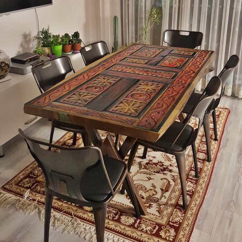 Hand-carved Solid Wood Dining Table Rustic Barn Wood Edge - Etsy