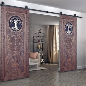 Hand-Carved Barn Door | Antique Doors | Farmhouse Sliding Barndoor | Custom Made Wooden interior Exterior Doors | Front Door | Wall Decor