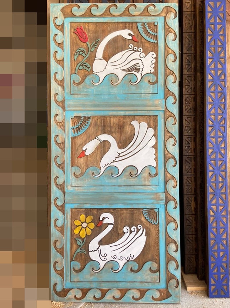 Swan Carved Barn Door Antique European Doors Custom Size Etsy