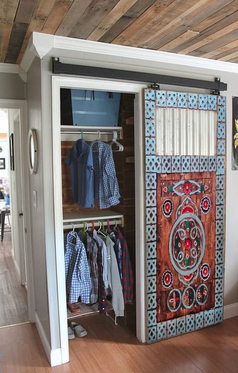 Handcarved Glass Barn Door Double Sliding Window Barn Doors Etsy