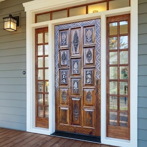 Hand-Carved Entrance Front Door, Barn Door, Custom Size Double or Single Sliding Exterior Interior Doors, Suite Entry Door