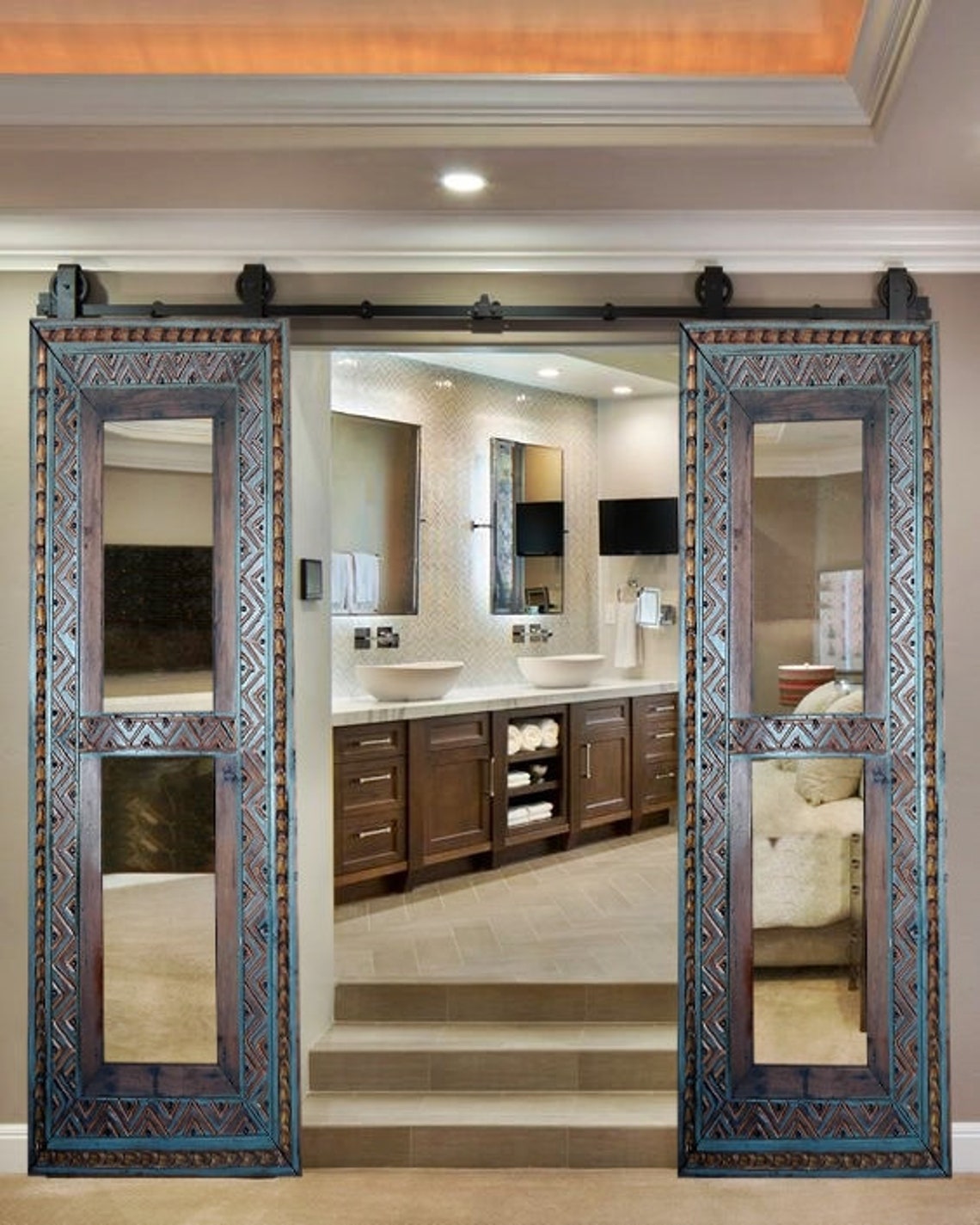 Mirror Barn Door Double or Single Sliding Hand carved solid Etsy