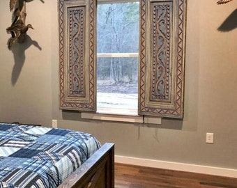 Hand-Carved Rustic Wood Shutters: Barn Door Style, Indoor/Outdoor