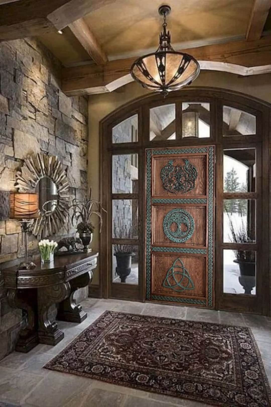 Hand-carved Viking Entrance Front Door Antique Doors Custom Runes ...