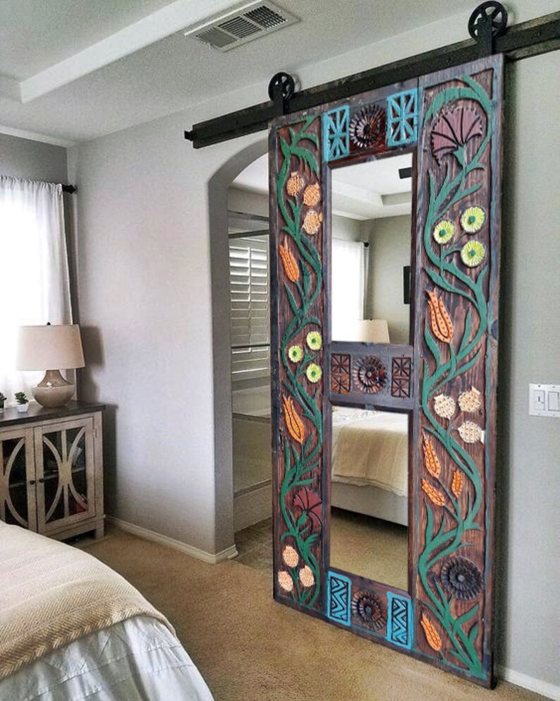 Handcarved Length Mirror Barn Door Double or Single Mirrored Etsy