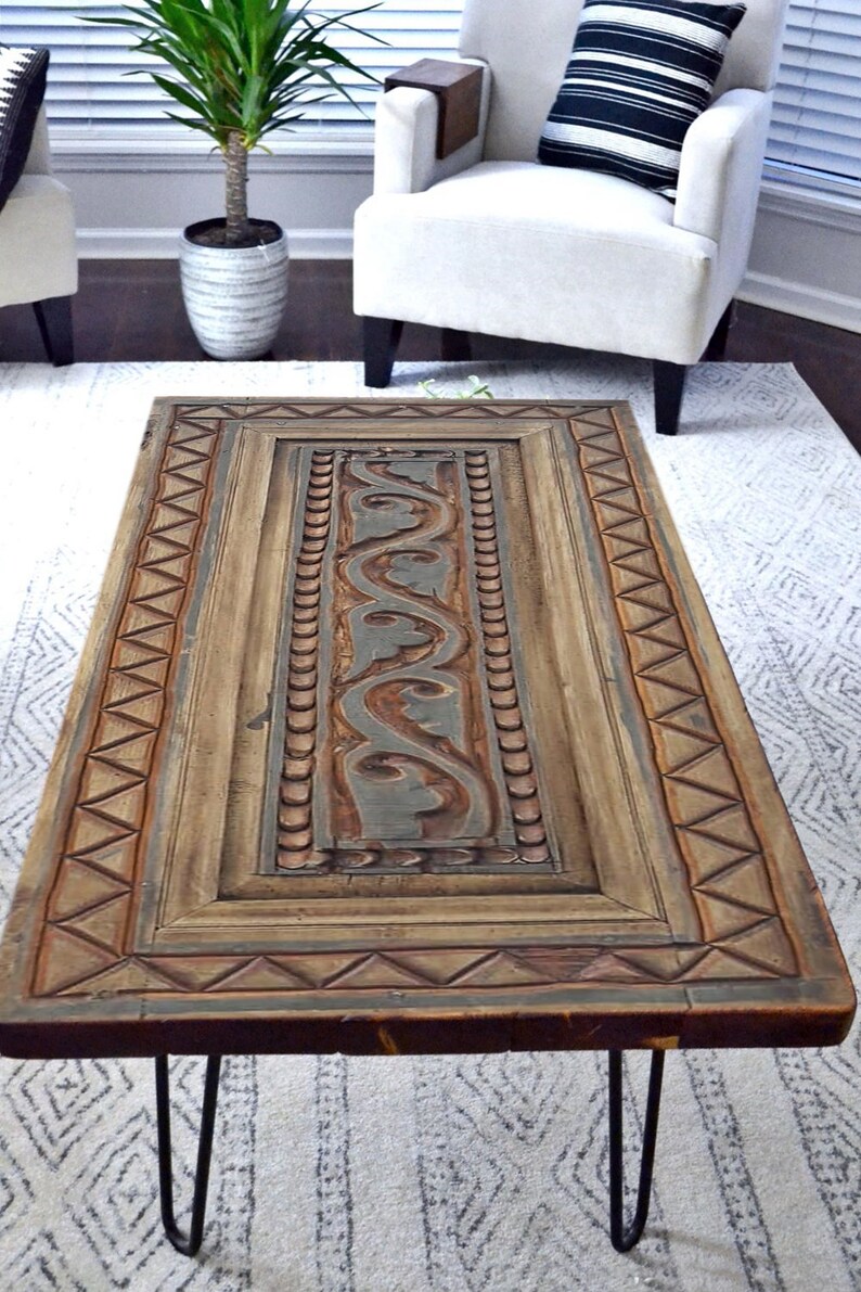 Handcarved Solid Wood Coffee Table Hairpin Legs Wooden Etsy