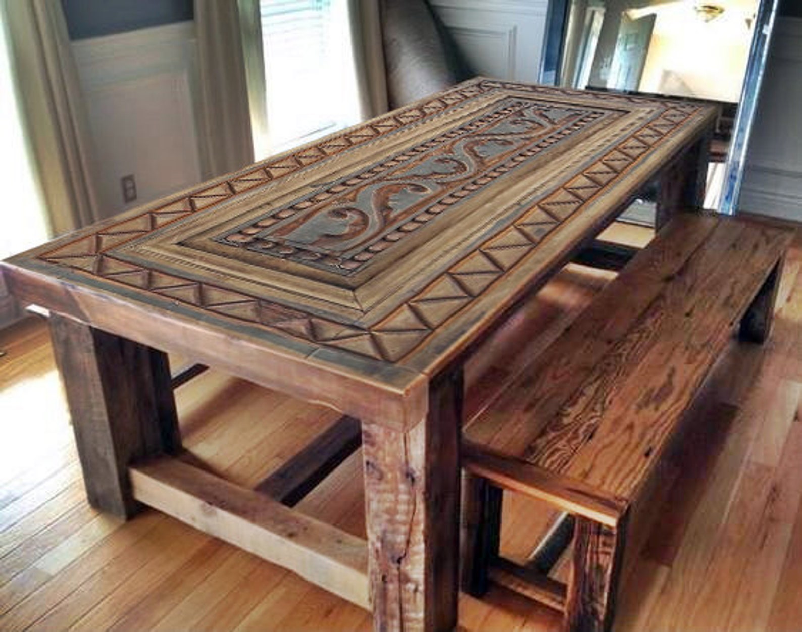 Handcarved Solid Wood Dining Table Custom size Rustic Barn Etsy