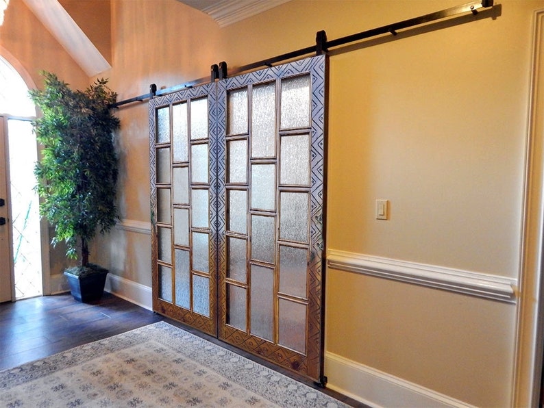 Vintage francés vidrio granero puerta doble pista deslizante | Etsy