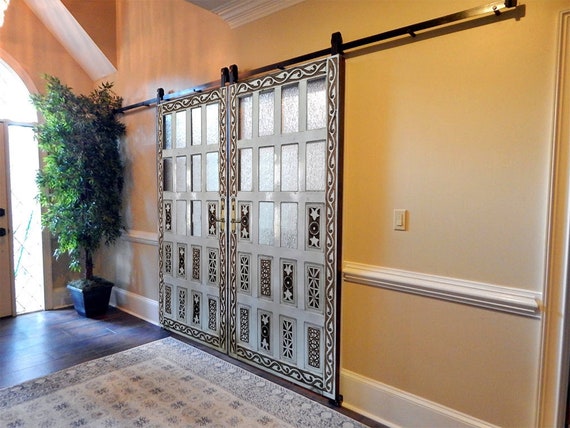 Vintage French Glass Barn Door Hand Carved Double Sliding Vintage French Glass Barn Door Hand, Vintage Sliding Closet Doors