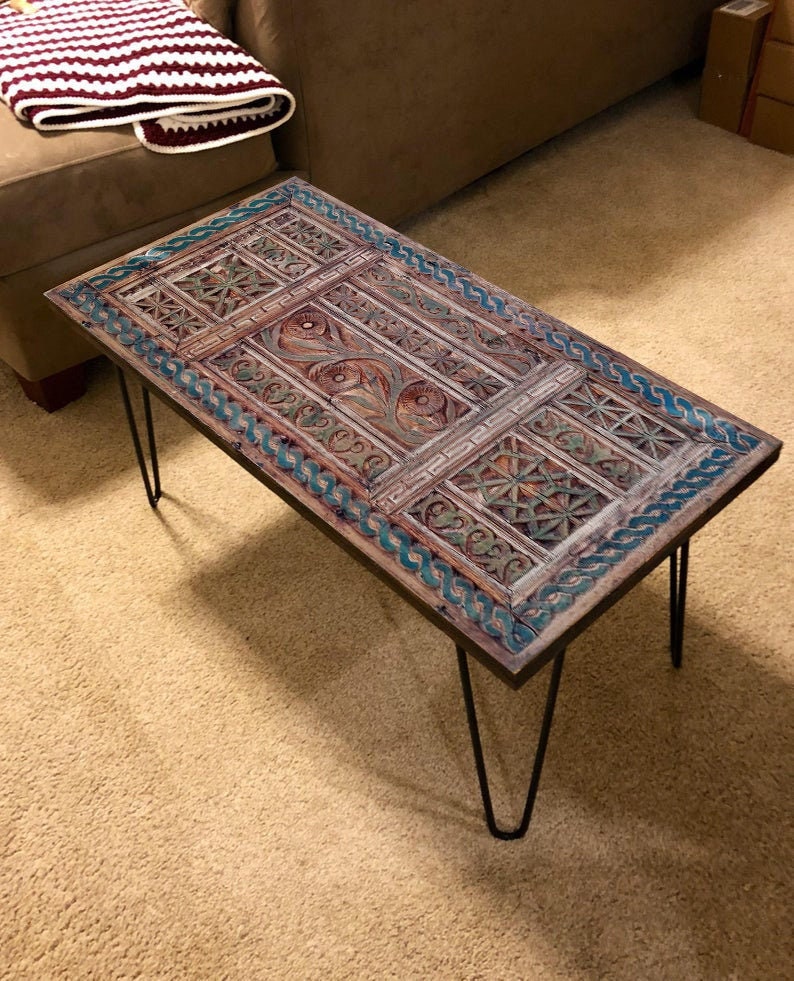 Hand-carved Solid Wood Coffee Table Custom Size Hairpin Leg - Etsy