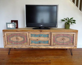 Rustic and industrial Tv Console Table, Handmade  Solid wood Tv Unit, Entertainment Center, TV Stand with Drawers, Cabinet, Wooden Tv Stand