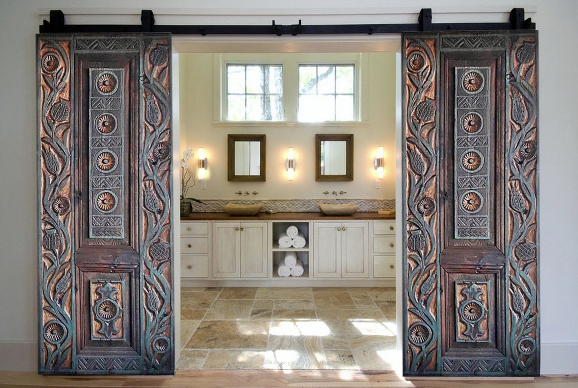 Puerta rústica de madera del granero puerta delantera de | Etsy