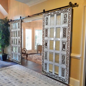 Hand-carved Glass Barn Door, Single or Double French Doors,  Sliding or Hinged, Interior, Exterior Solid Wood Doors, Farmhouse, Rustic Door