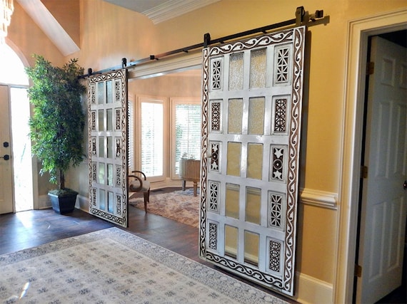 Puerta de de vidrio tallada a mano corredera simple o - Etsy España