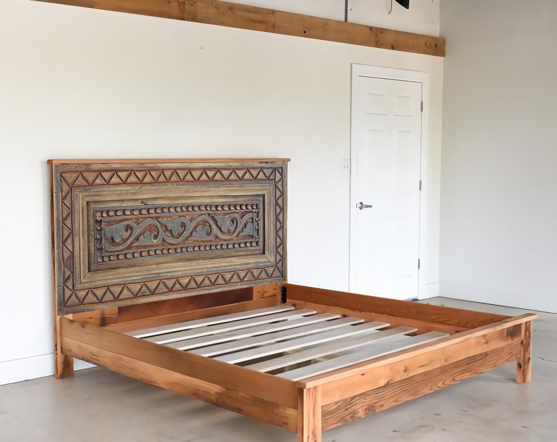 Rustic Solid Wood Bed Headboard Hand-carved Queen King - Etsy
