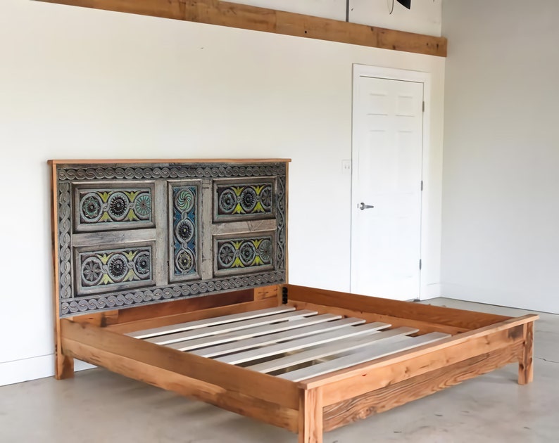 Solid Wood Queen or King Bed Frame Barn Wood Hand Carved Etsy Canada
